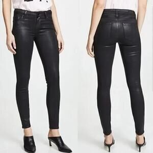 PAIGE Verdugo Ankle Black Silk Coated Skinny Jean size 28